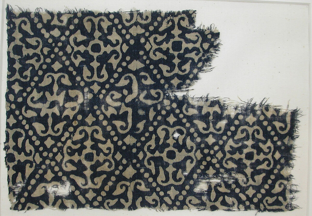Textile with Blue and White Pattern, Cotton, plain weave; block-printed, resist dyed