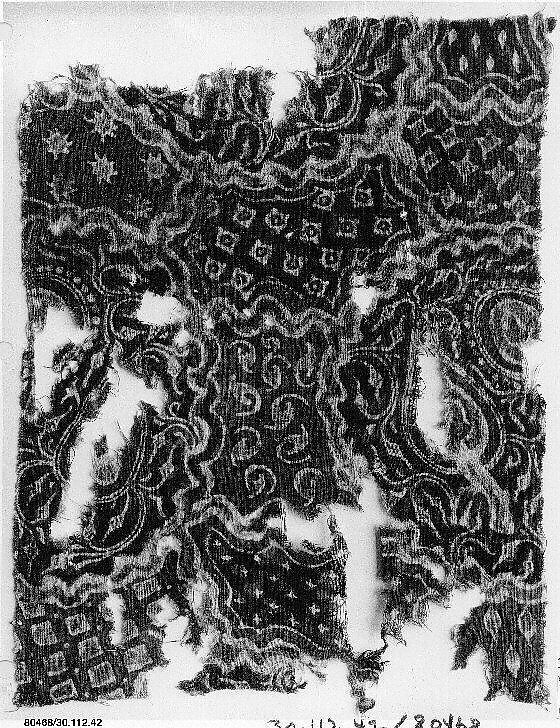 Fragment of Textile with a Forested Landscape, Cotton, plain weave; printed or painted, mordant and resist dyed