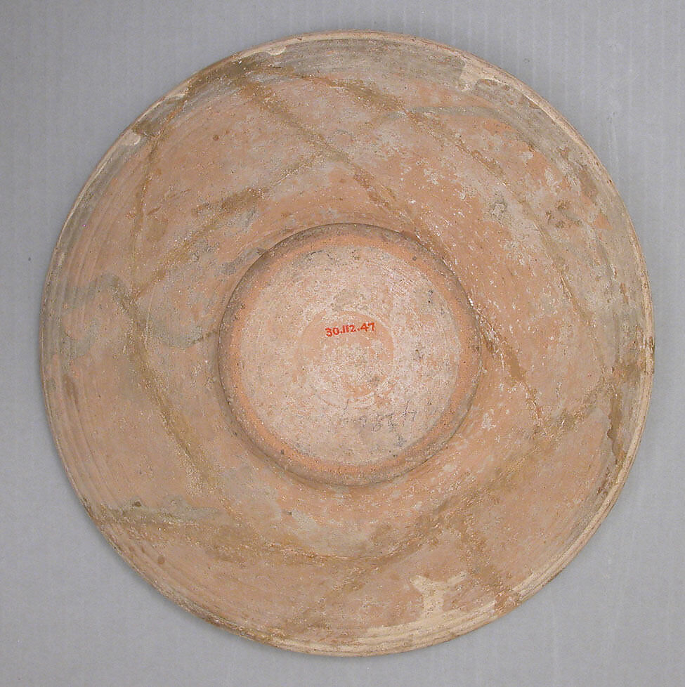 Bowl, Earthenware; glazed and slip-painted, incised