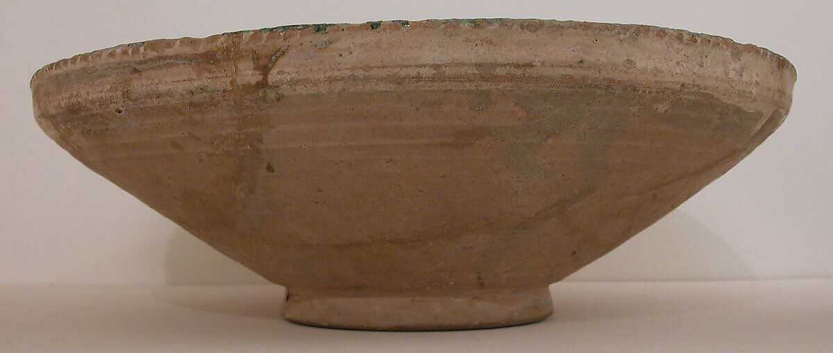 Bowl, Earthenware; glazed and slip-painted, incised