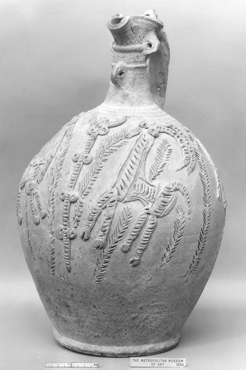 Ewer, Earthenware; incised and applied decoration (barbotine)