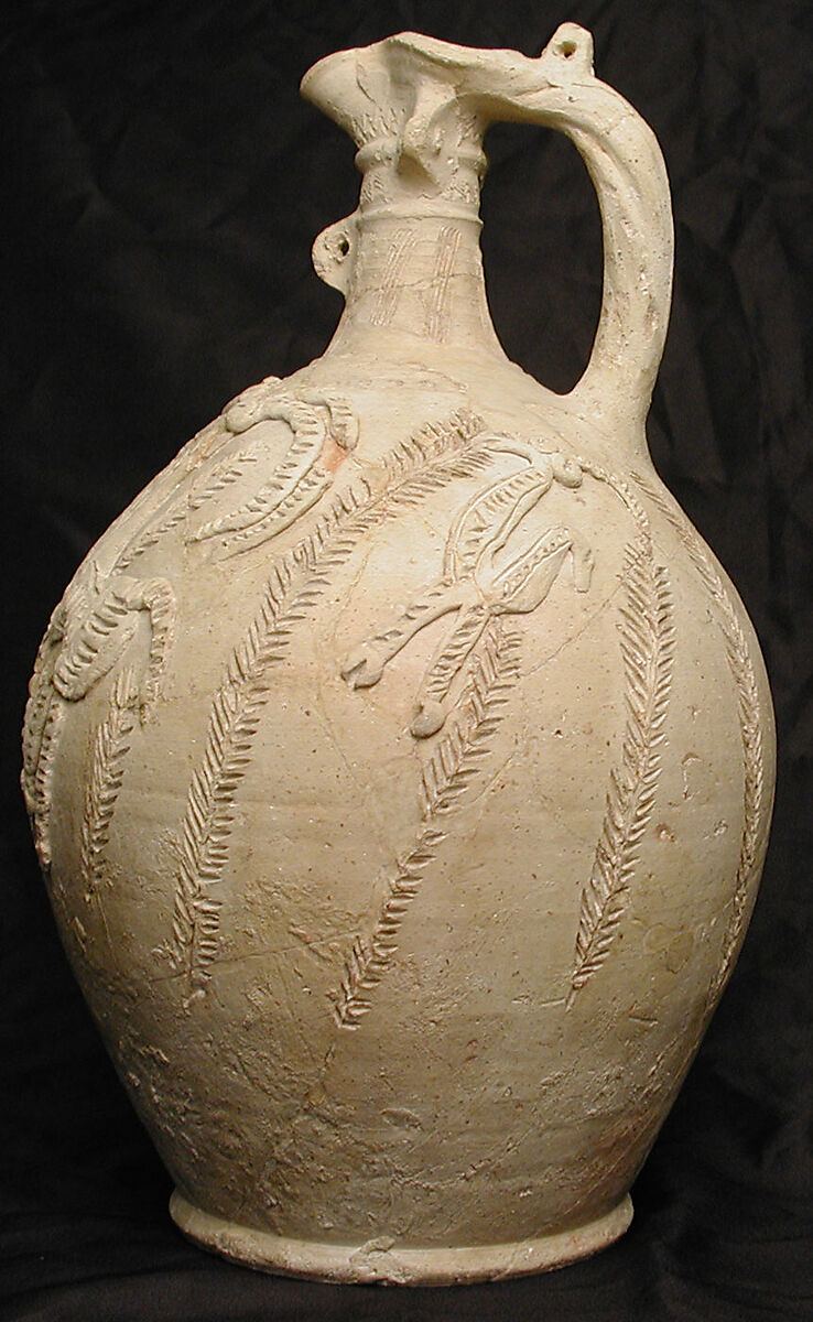 Ewer, Earthenware; incised and applied decoration (barbotine)