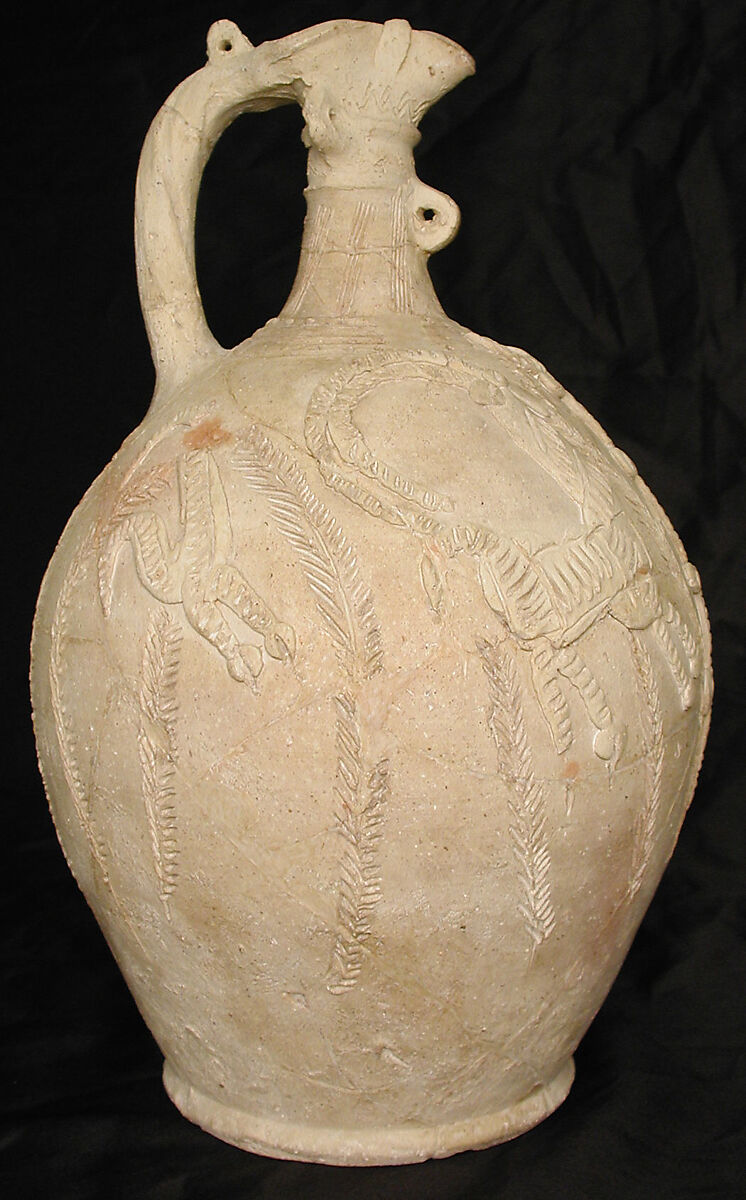 Ewer, Earthenware; incised and applied decoration (barbotine)