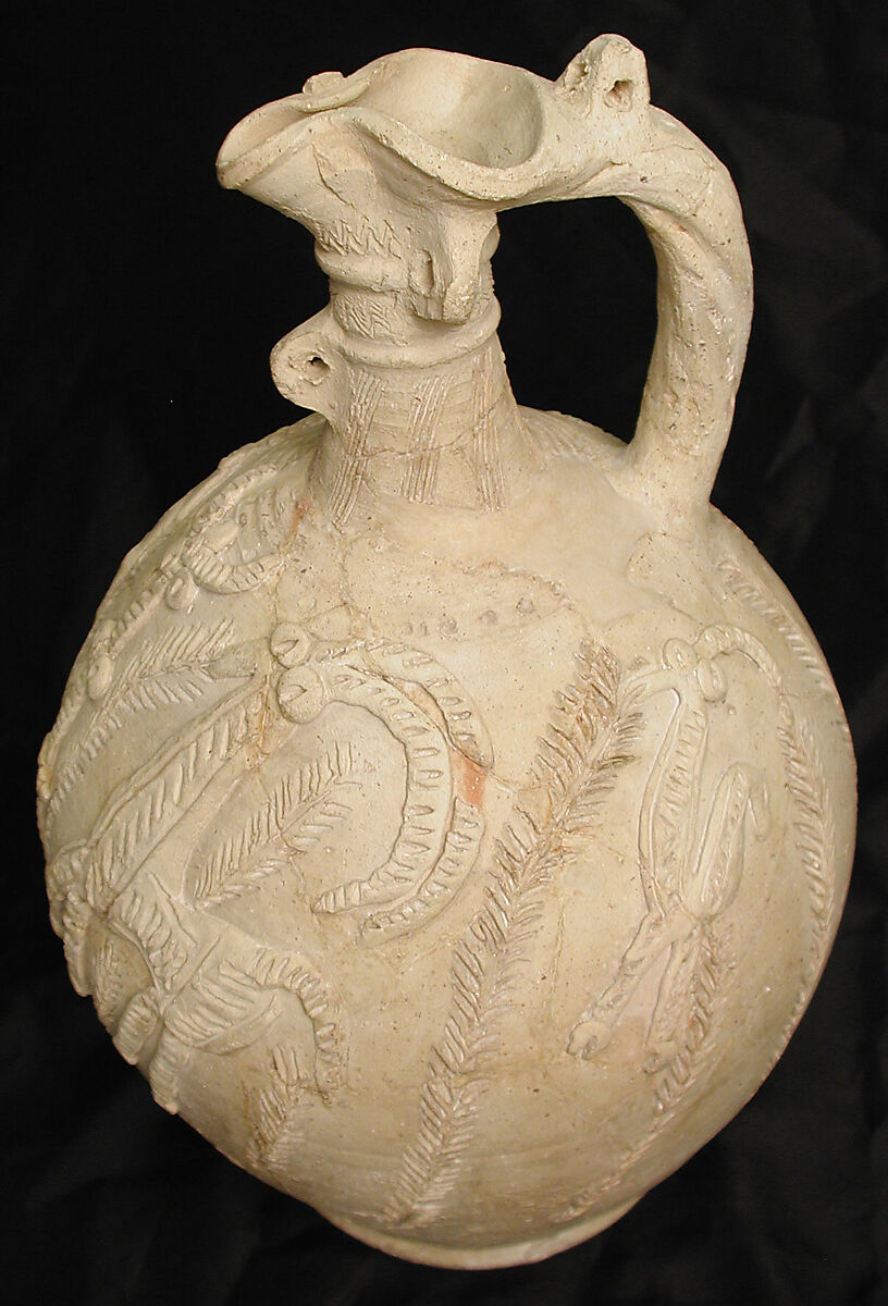 Ewer, Earthenware; incised and applied decoration (barbotine)