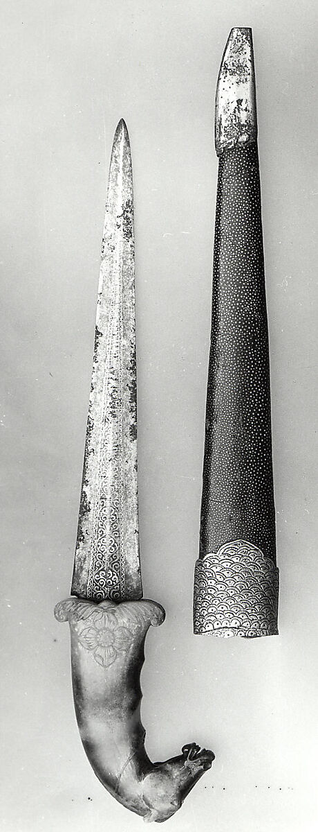 Dagger and Scabbard, Hilt: Jade;  carved
Blade: steel; damascened 