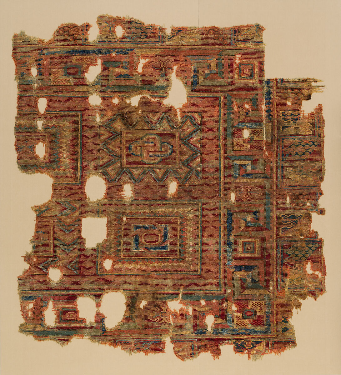 Carpet Fragment with Mosaic Floor Pattern, Wool (warp, weft and pile); symmetrically knotted pile