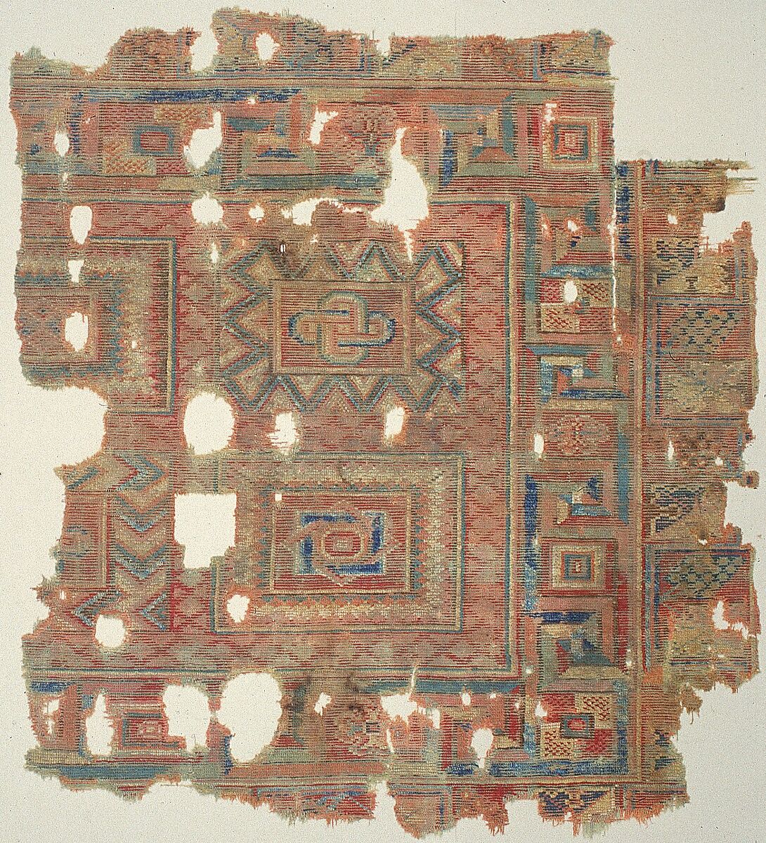 Carpet Fragment with Mosaic Floor Pattern, Wool (warp, weft and pile); symmetrically knotted pile