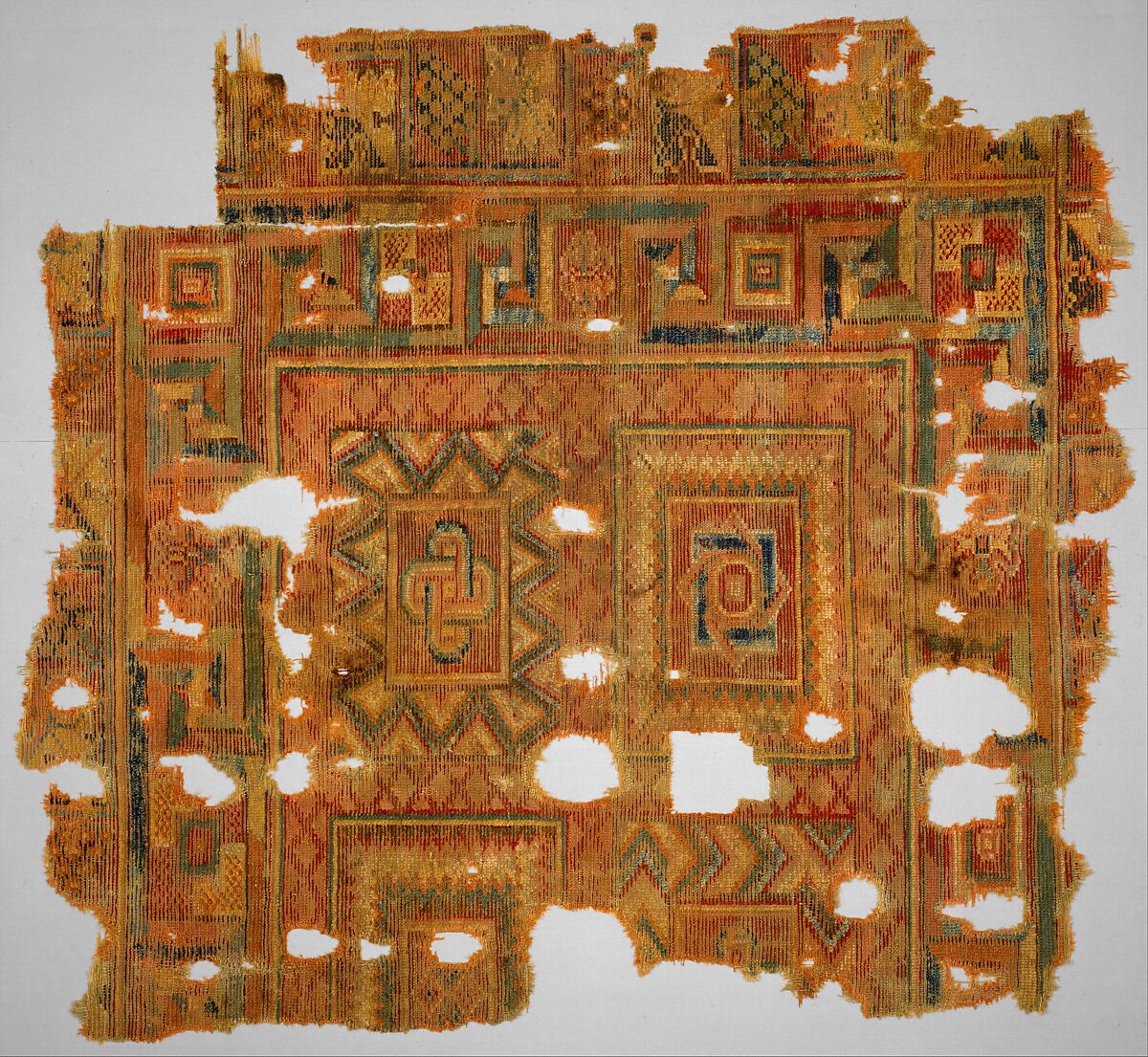 Carpet Fragment with Mosaic Floor Pattern, Wool (warp, weft and pile); symmetrically knotted pile