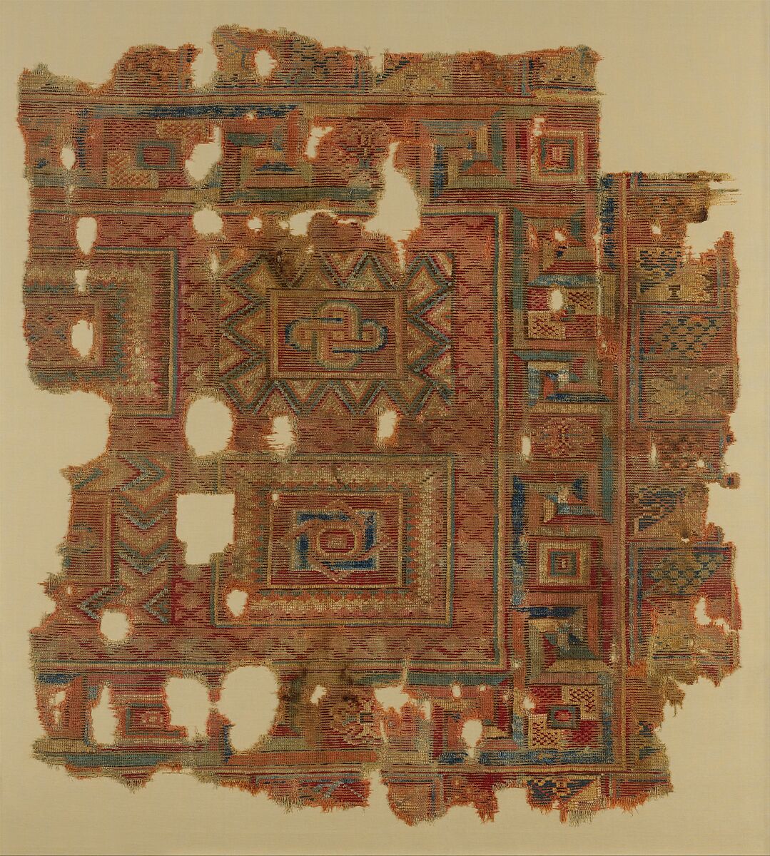 Carpet Fragment with Mosaic Floor Pattern, Wool (warp, weft and pile); symmetrically knotted pile 