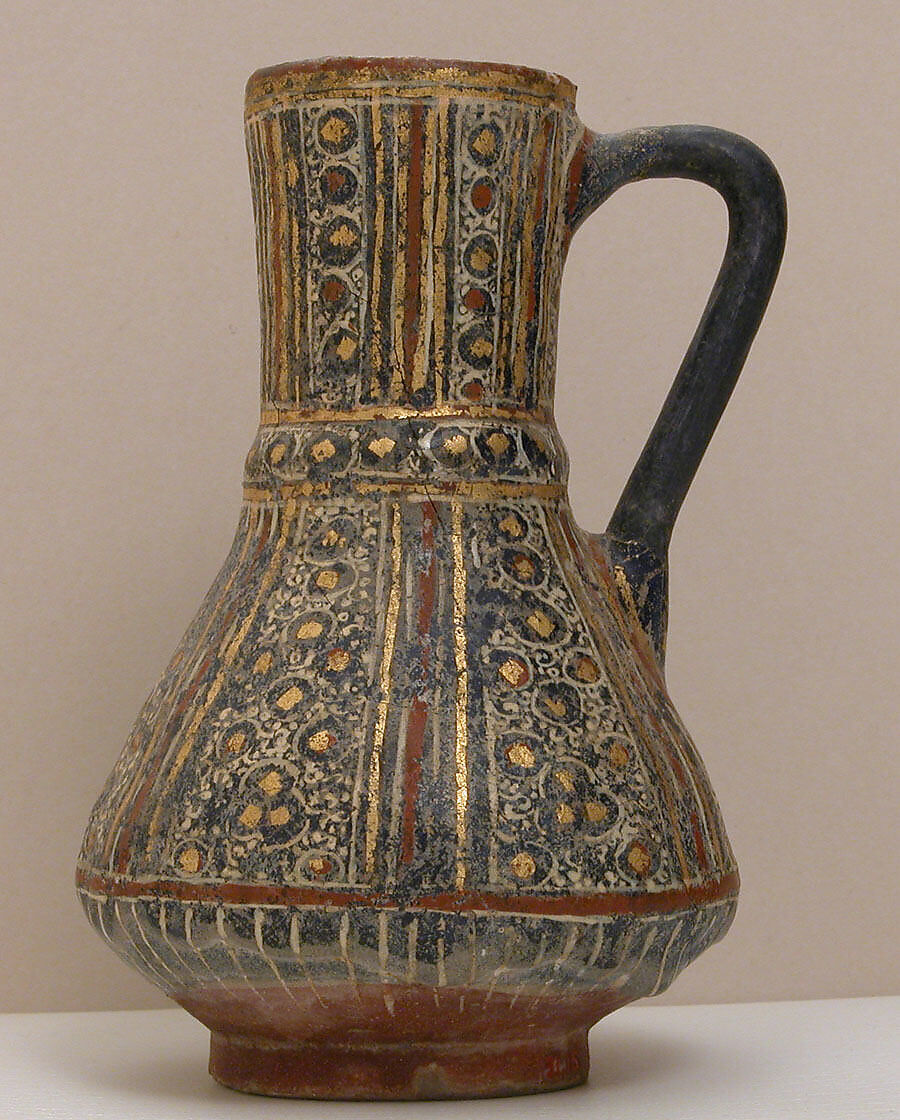 Ewer, Stonepaste; overglaze painted and leaf gilded (lajvardina ware) 