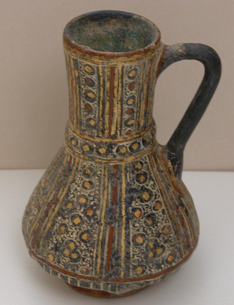 Ewer, Stonepaste; overglaze painted and leaf gilded (lajvardina ware)
