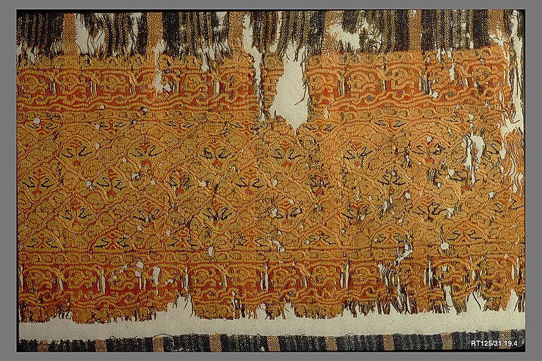 Textile with Stripes, Linen, silk; plain weave, tapestry weave