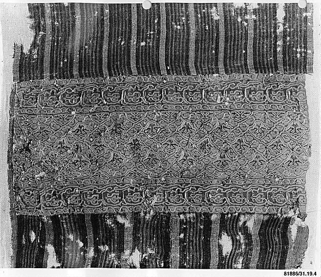 Textile with Stripes, Linen, silk; plain weave, tapestry weave