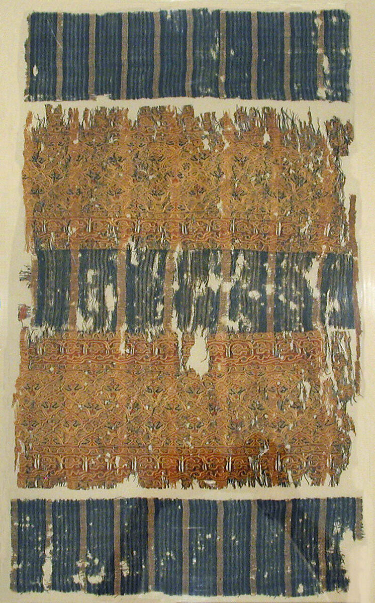 Textile with Stripes, Linen, silk; plain weave, tapestry weave