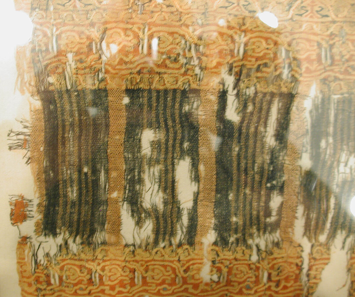 Textile with Stripes, Linen, silk; plain weave, tapestry weave