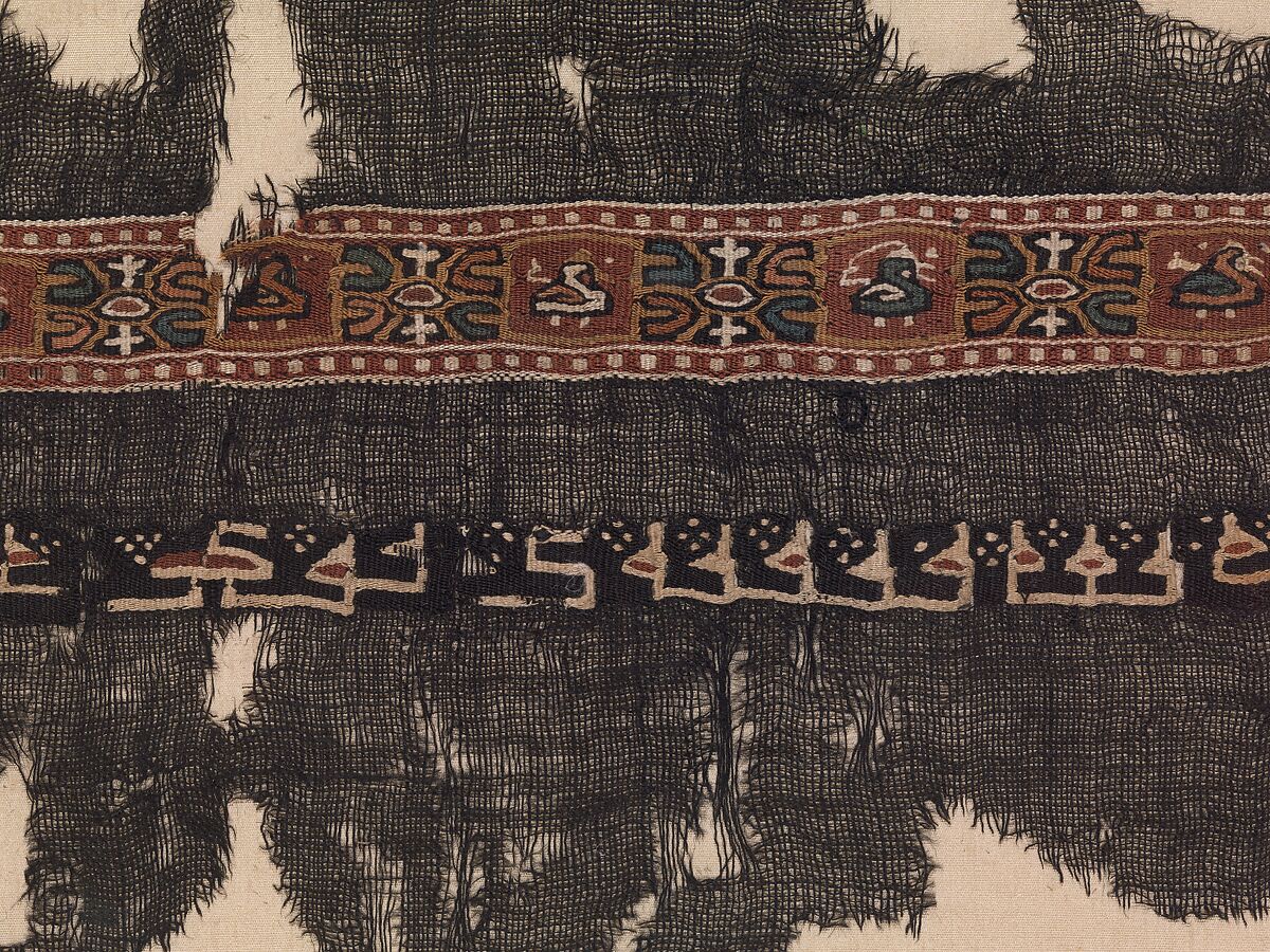 Fragment of a Shawl, Wool, linen; plain weave, tapestry weave