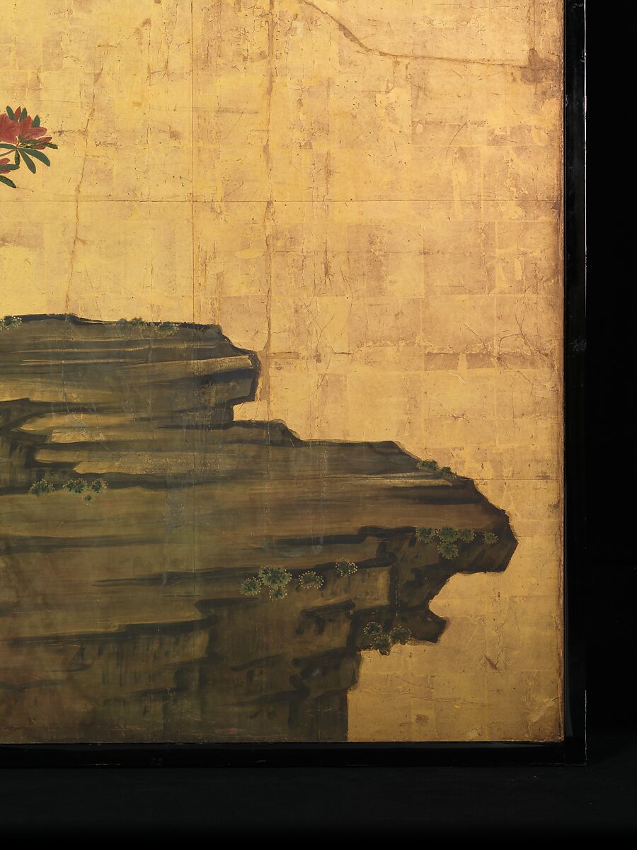 Old Plum, Kano Sansetsu (Japanese, 1590–1651), Four sliding-door panels (fusuma); ink, color, gold, and gold leaf on paper , Japan