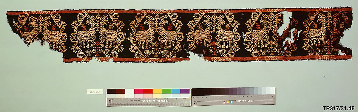 Tunic Band with Repeating Motif of Confronted Griffins, Linen, wool 