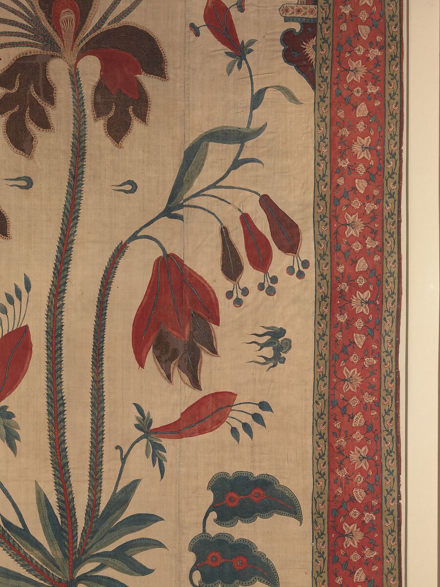 Panel from a Tent Lining (Qanat), Cotton; plain weave, mordant dyed and painted, resist-dyed
