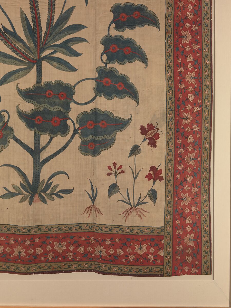 Panel from a Tent Lining (Qanat), Cotton; plain weave, mordant dyed and painted, resist-dyed