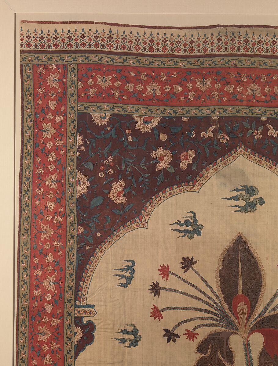 Panel from a Tent Lining (Qanat), Cotton; plain weave, mordant dyed and painted, resist-dyed