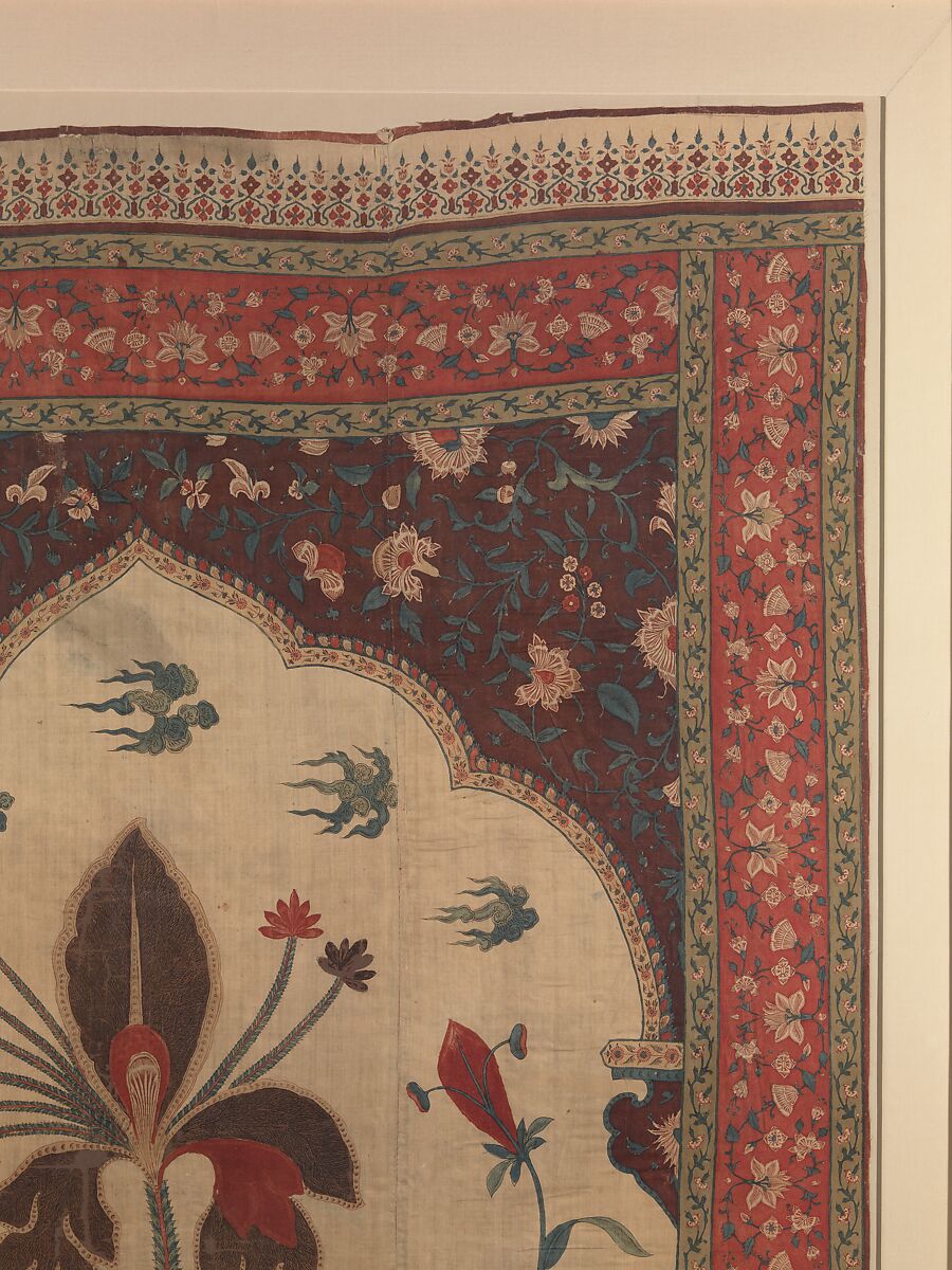 Panel from a Tent Lining (Qanat), Cotton; plain weave, mordant dyed and painted, resist-dyed