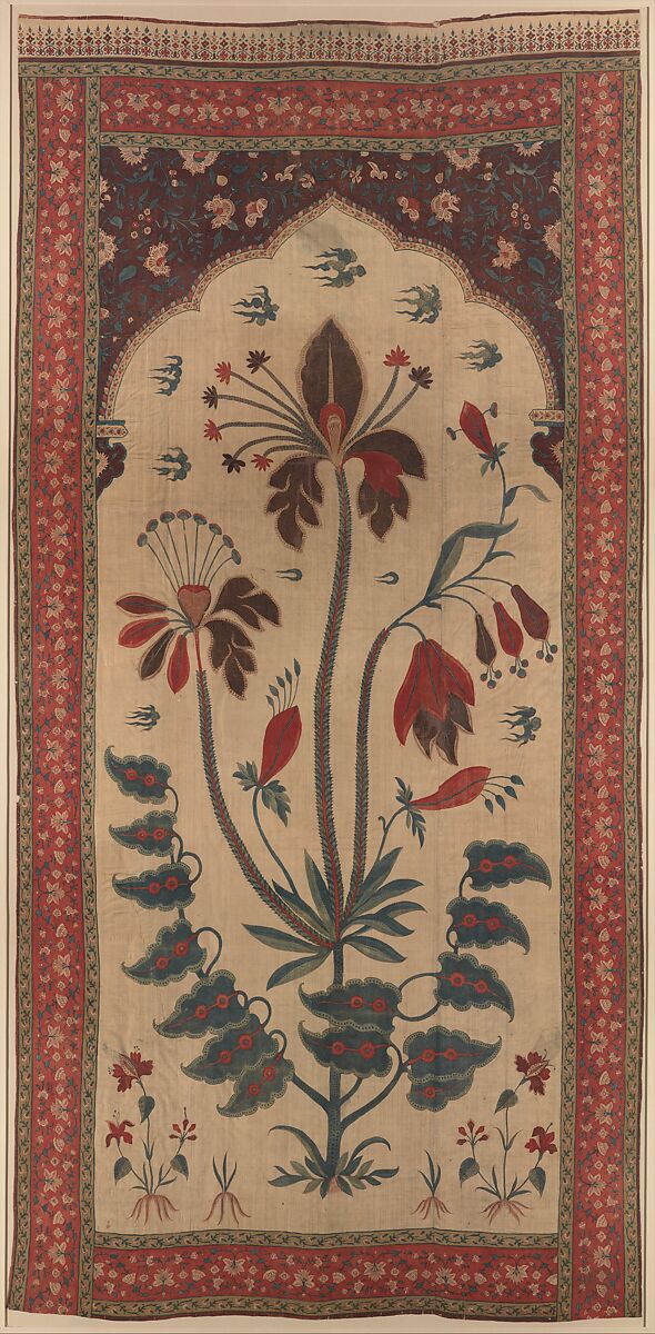 Panel from a Tent Lining (Qanat), Cotton; plain weave, mordant dyed and painted, resist-dyed 
