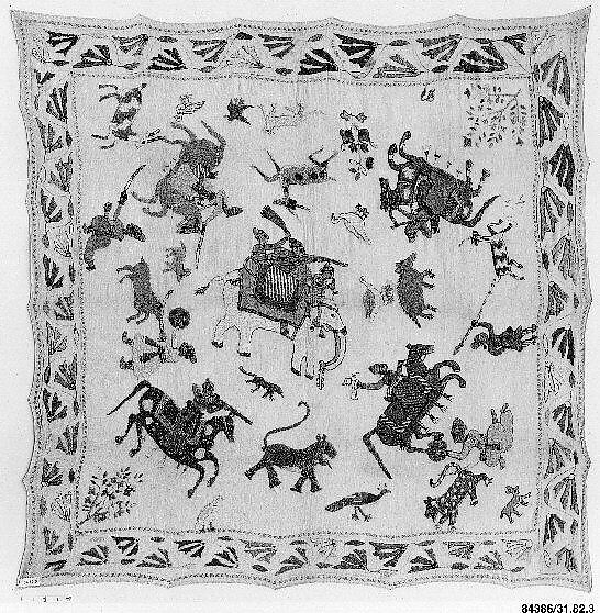 Cover, Cotton, silk, flat metal thread; plain weave, embroidered