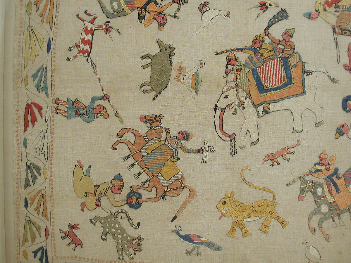 Cover, Cotton, silk, flat metal thread; plain weave, embroidered