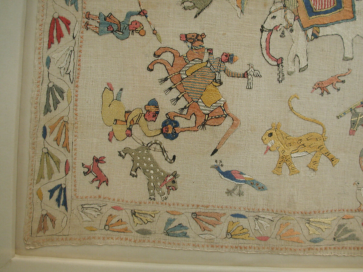 Cover, Cotton, silk, flat metal thread; plain weave, embroidered