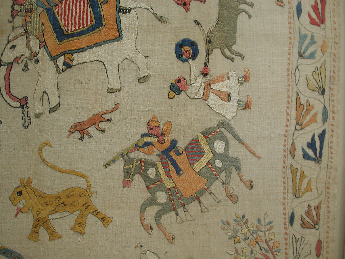 Cover, Cotton, silk, flat metal thread; plain weave, embroidered