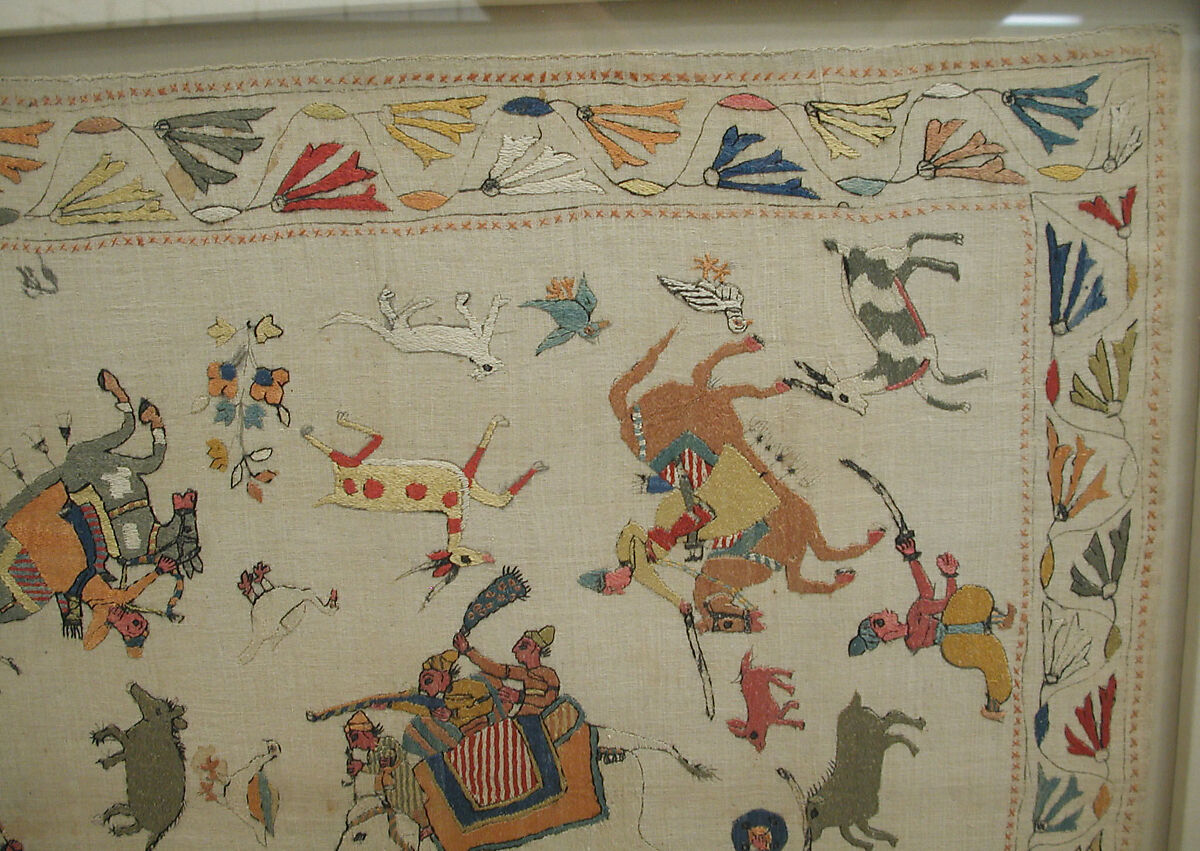 Cover, Cotton, silk, flat metal thread; plain weave, embroidered