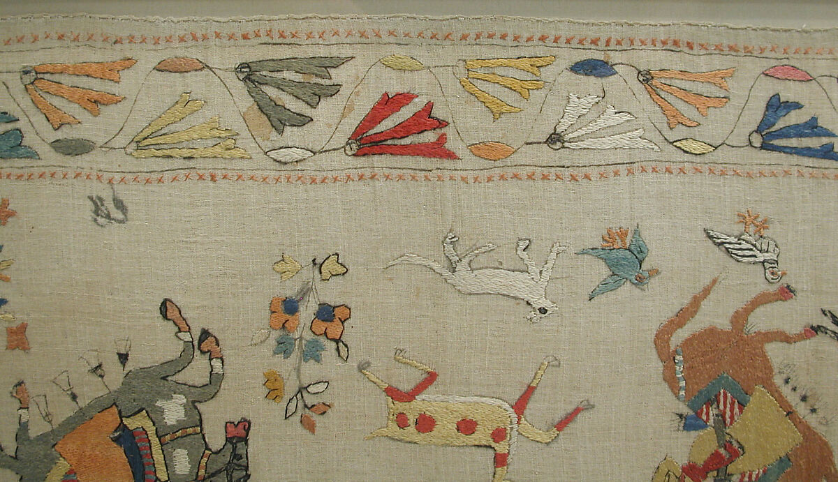 Cover, Cotton, silk, flat metal thread; plain weave, embroidered