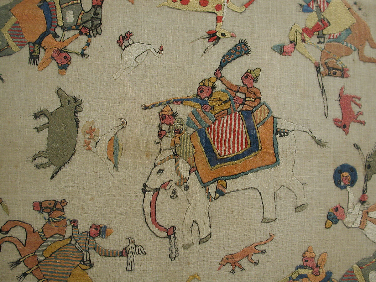 Cover, Cotton, silk, flat metal thread; plain weave, embroidered