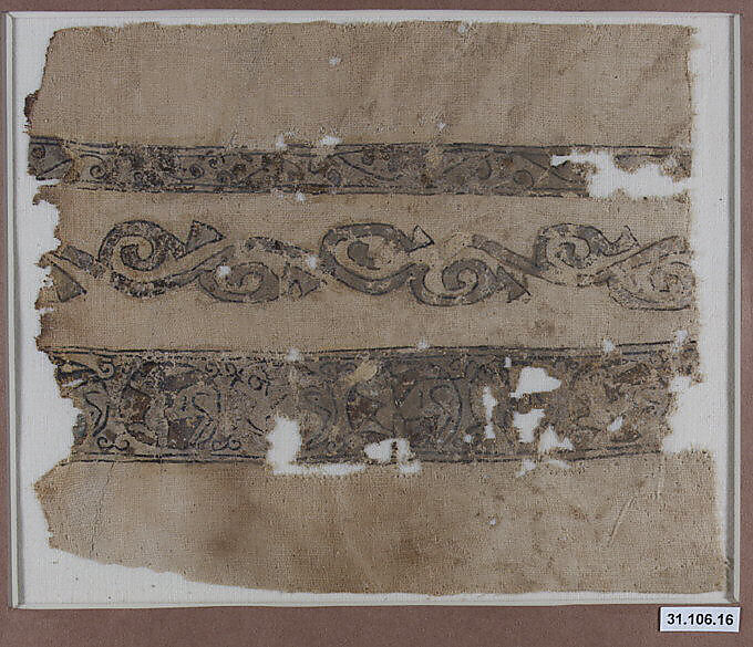 Textile Fragment, Linen; block-printed and painted 