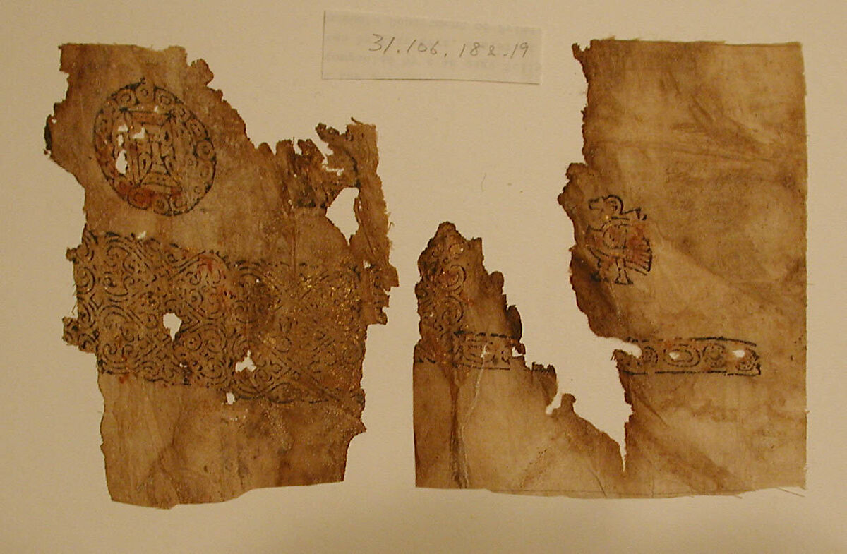 Textile Fragment, Linen; stamped and gilded