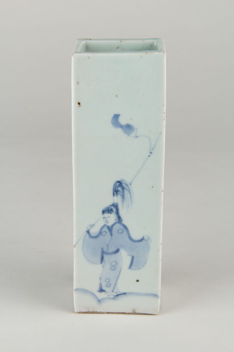 Hanging Flower Vase with Figural Design, Porcelain stoneware with underglaze blue decoration (Hizen ware, early Imari type), Japan 