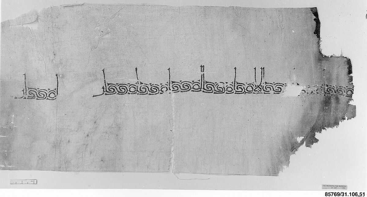 Textile Fragment, Linen; embroidered in silk 