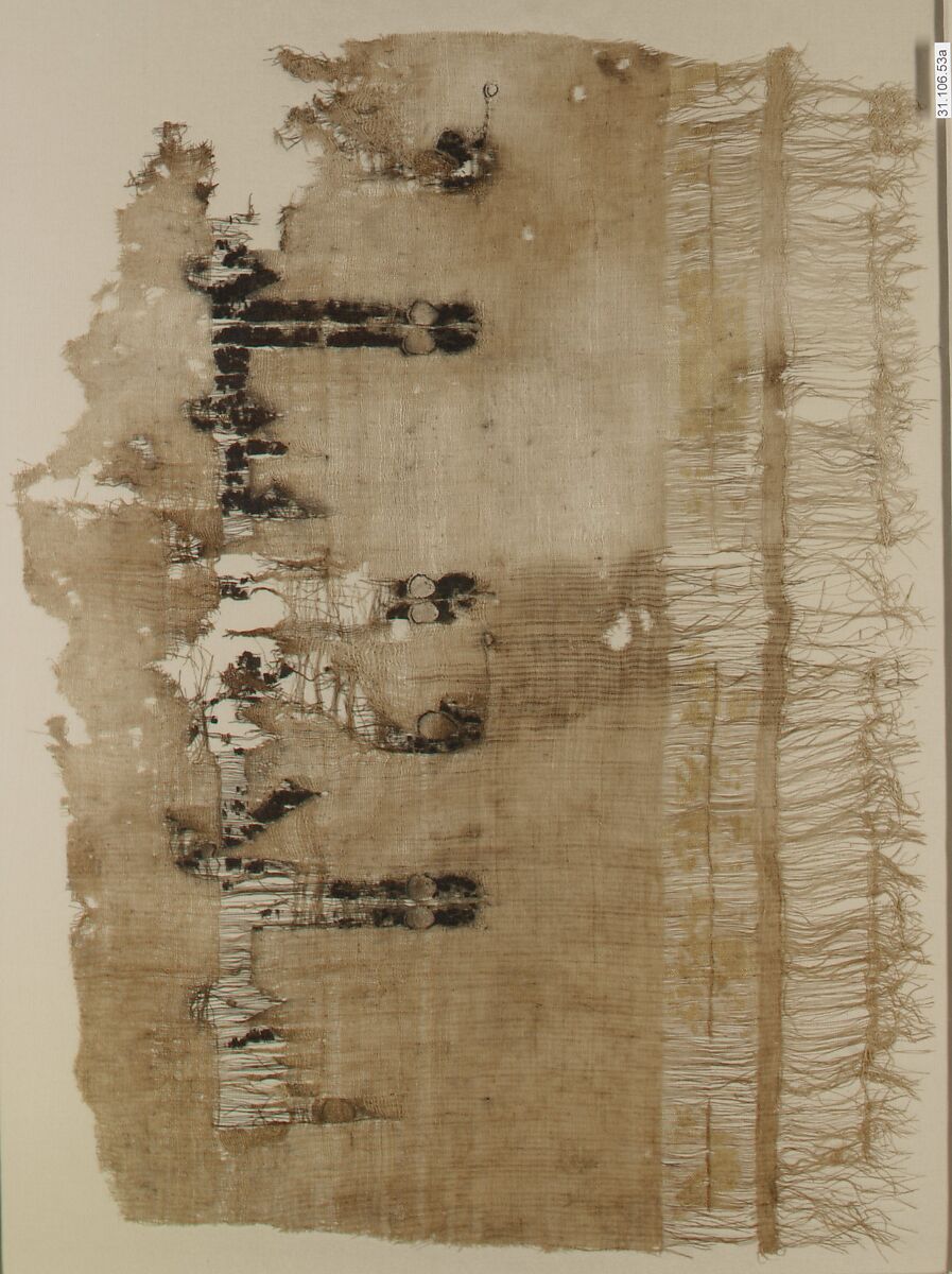 Textile Fragment, Linen, silk; plain weave, tapestry weave 