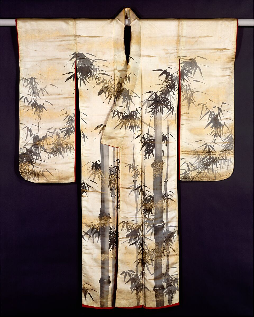 Over Robe (Uchikake) with Bamboo, Gion Nankai (Japanese, 1677–1751), Ink and gold powder on silk satin, Japan