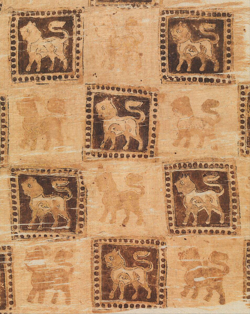 Textile Fragment, Cotton, other fibers; plain weave, printed, and painted