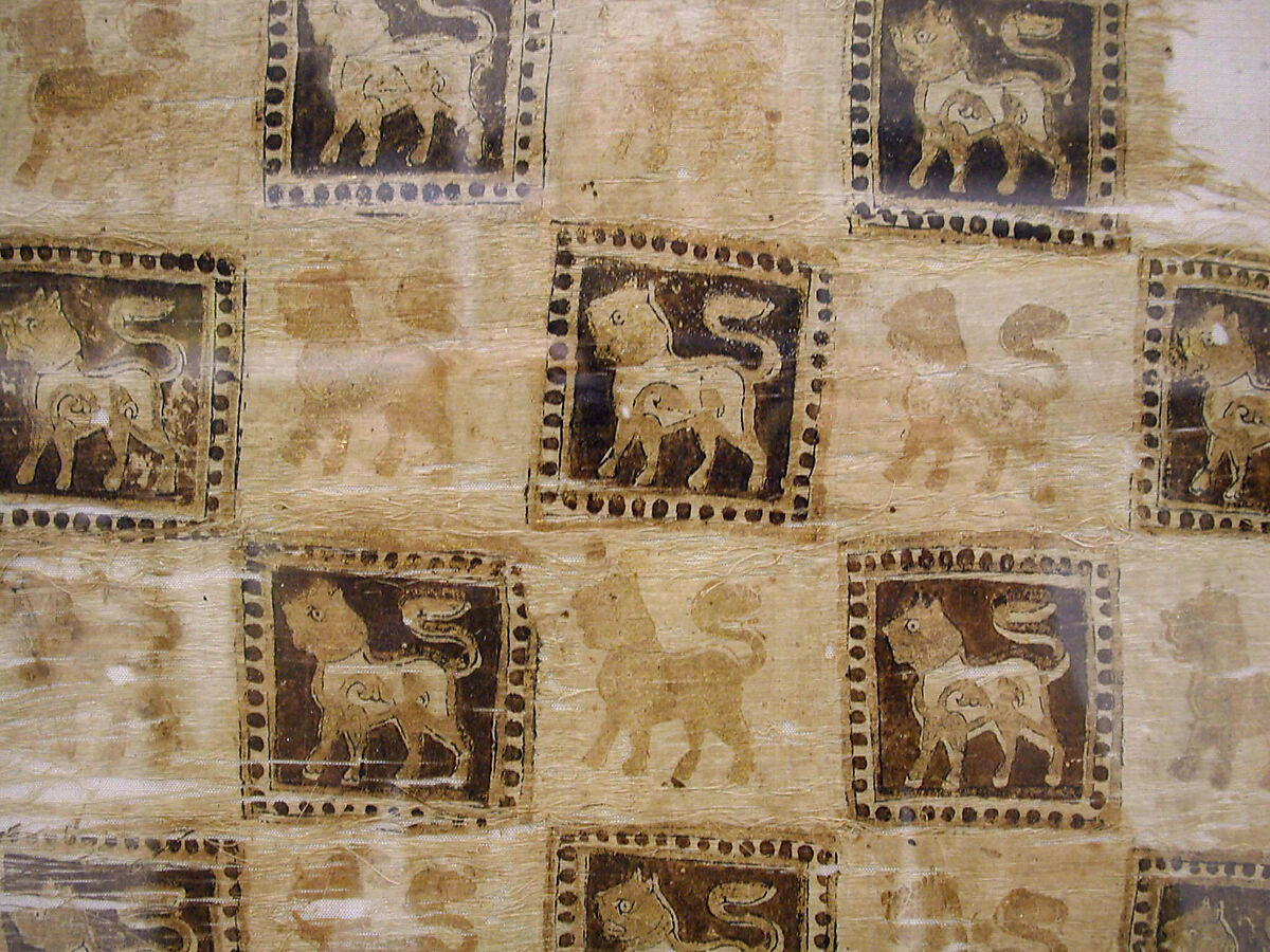 Textile Fragment, Cotton, other fibers; plain weave, printed, and painted