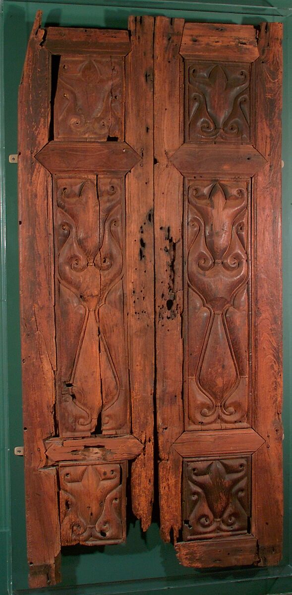 Pair of Doors Carved in the 'Beveled Style', Wood (teak); carved 