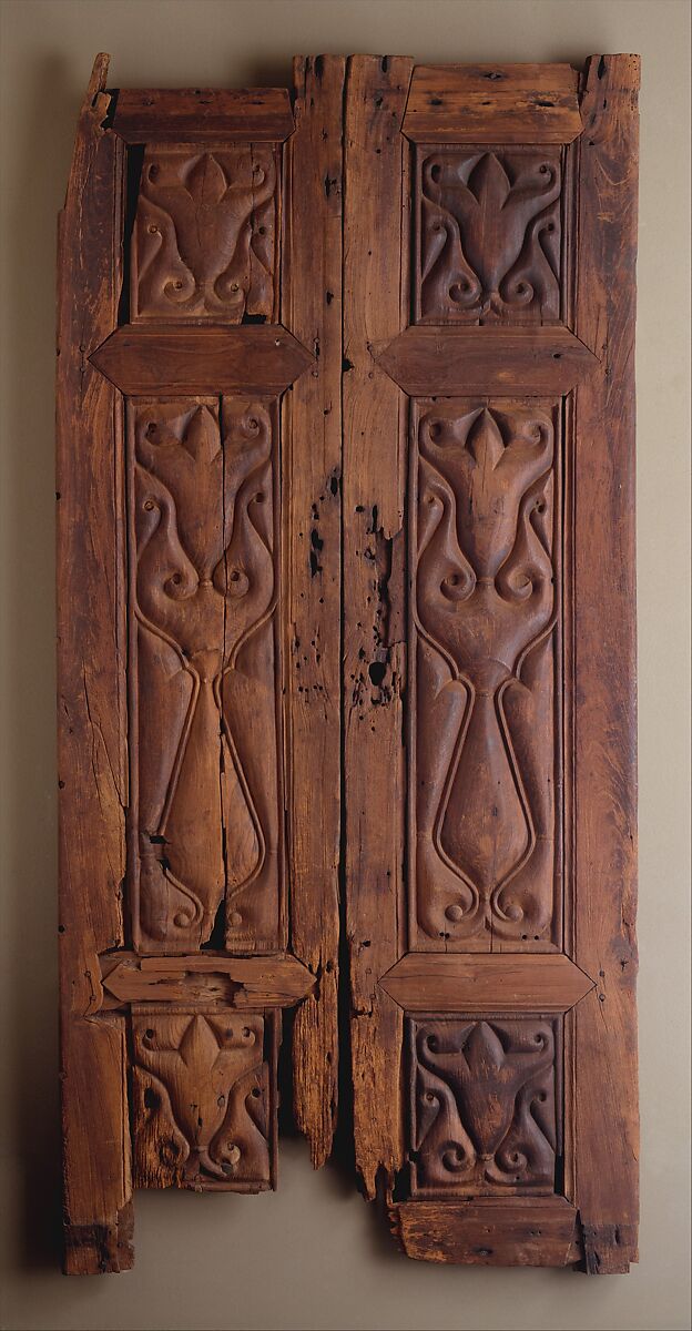 Pair of Doors Carved in the 'Beveled Style', Wood (teak); carved