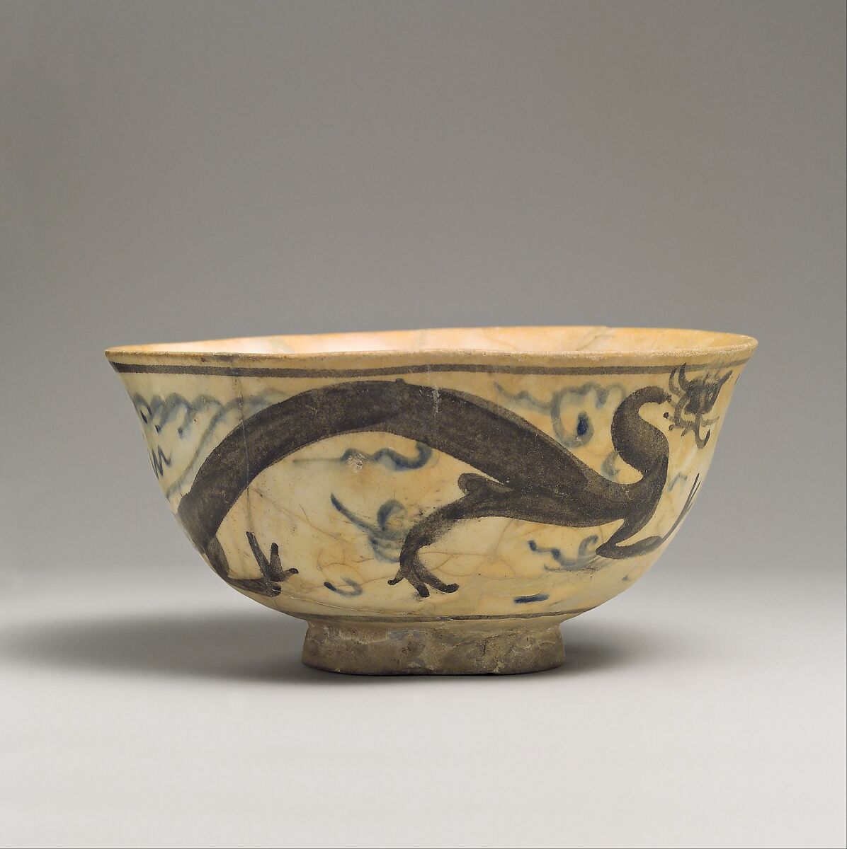 Bowl, Stonepaste; painted in blue and black under transparent glaze 