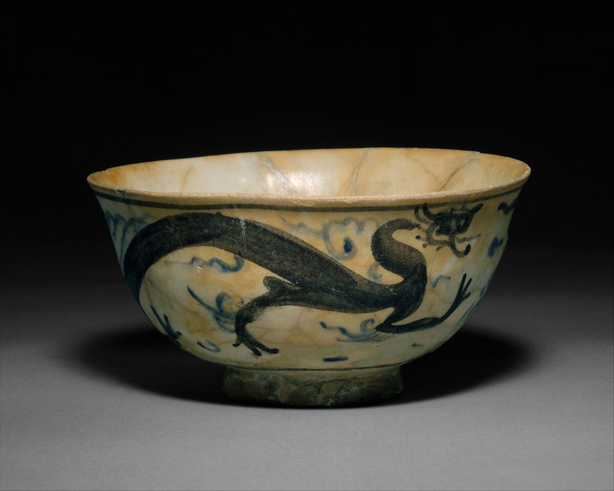 Bowl, Stonepaste; painted in blue and black under transparent glaze
