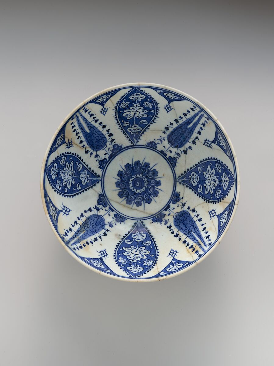 Bowl with Variation of 'Baba Nakkas' Design, Stonepaste; painted in light and dark blue under transparent glaze