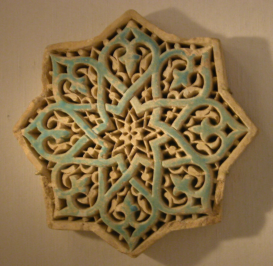 Carved Star Tile, Stonepaste; carved and partially glazed 