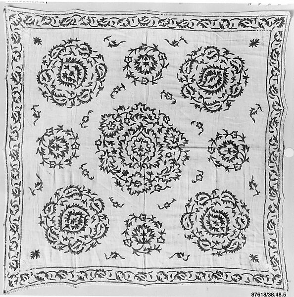 Cover, Cotton; embroidered in silk 