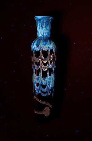 Cosmetic Flask, Glass, amber; blown with applied marvered opaque white decoration